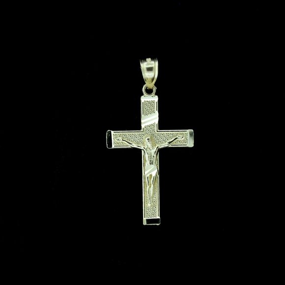 Real 10K Yellow Gold Diamond Cut Jesus Crucifix Cross Pendant